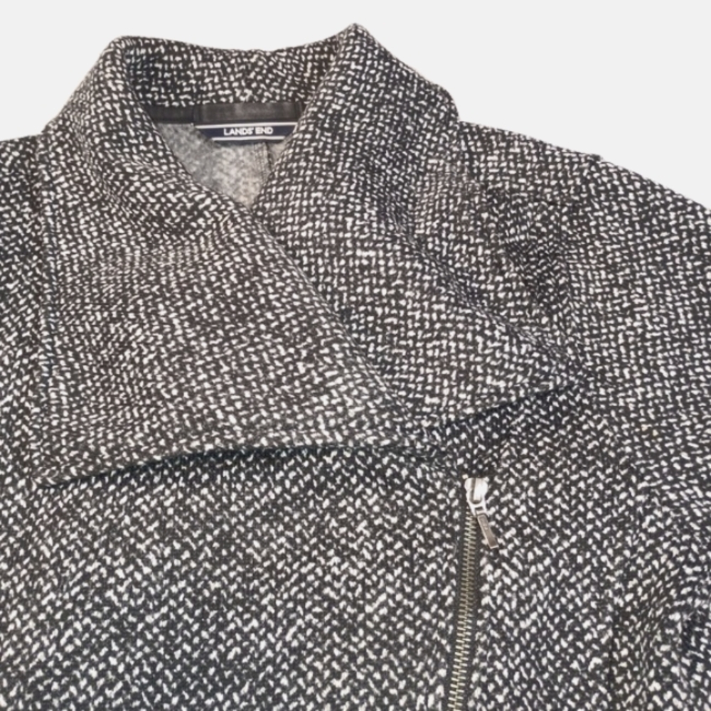 Lands End Side Zip Black And White Tweed Womens M Coat Office Whimsigoth Preppy - Picture 11 of 16